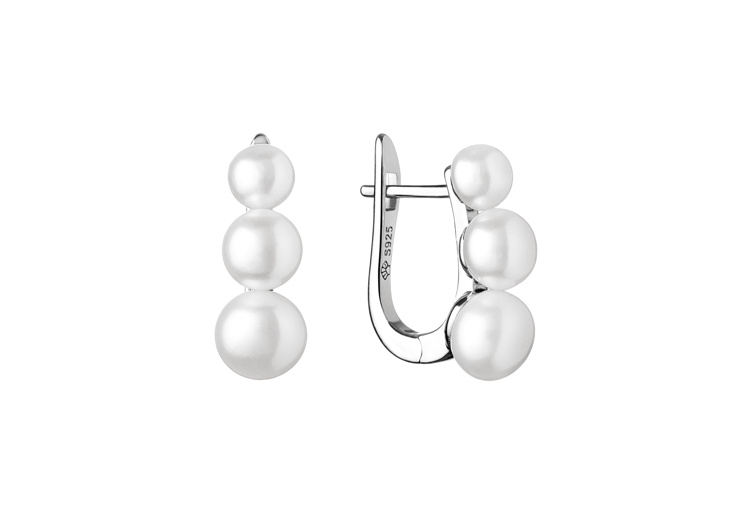 Pendientes de plata de ley 925 bañados en rodio con 3 perlas de agua dulce - Gaura Pearls