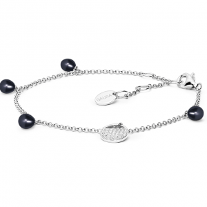Pulsera de plata de ley 925 bañada en rodio con perla de agua dulce y cristal de circonita - Gaura Pearls