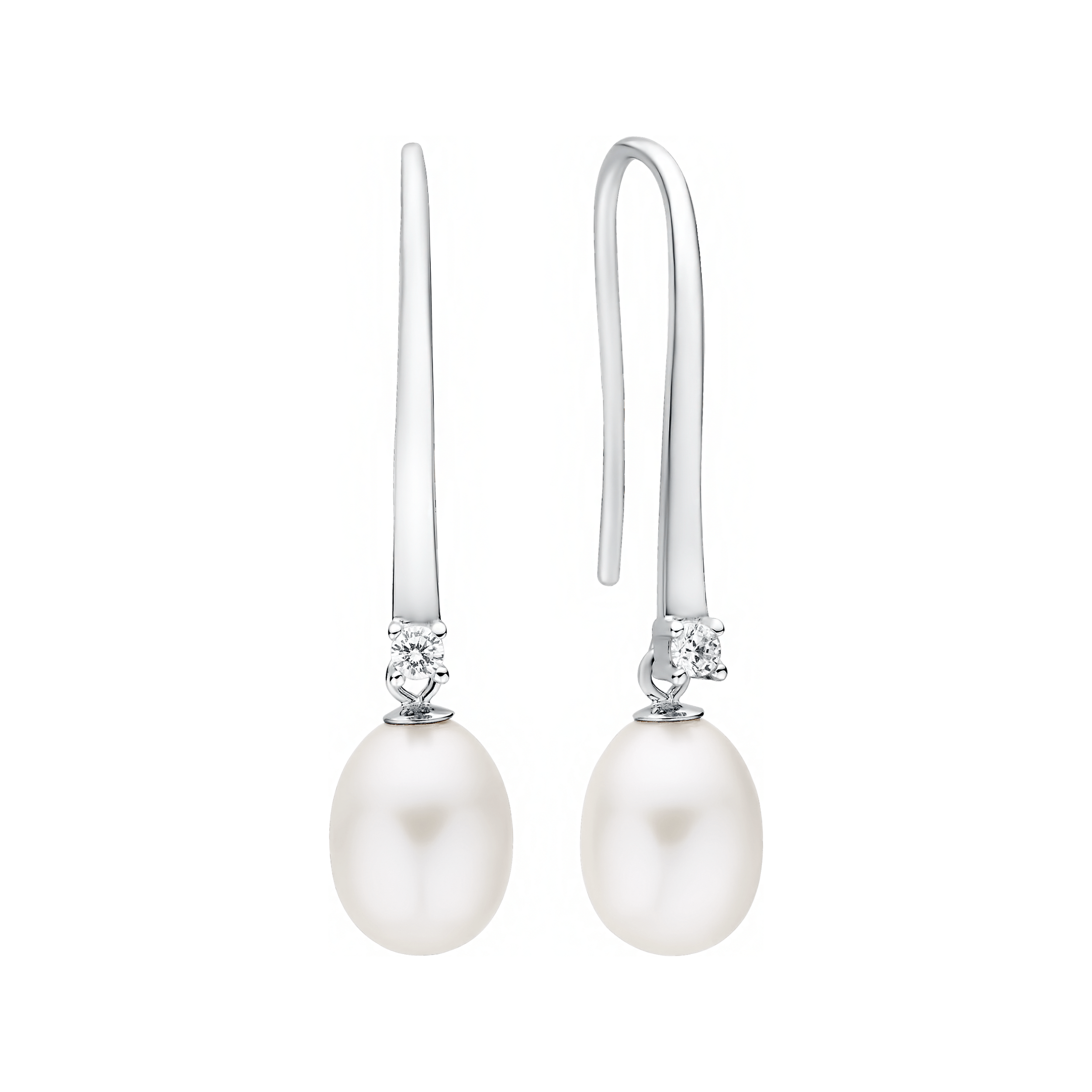 Pendientes de plata de ley 925 con baño de rodio, perla de agua dulce y cristal de circonita – Gaura Pearls