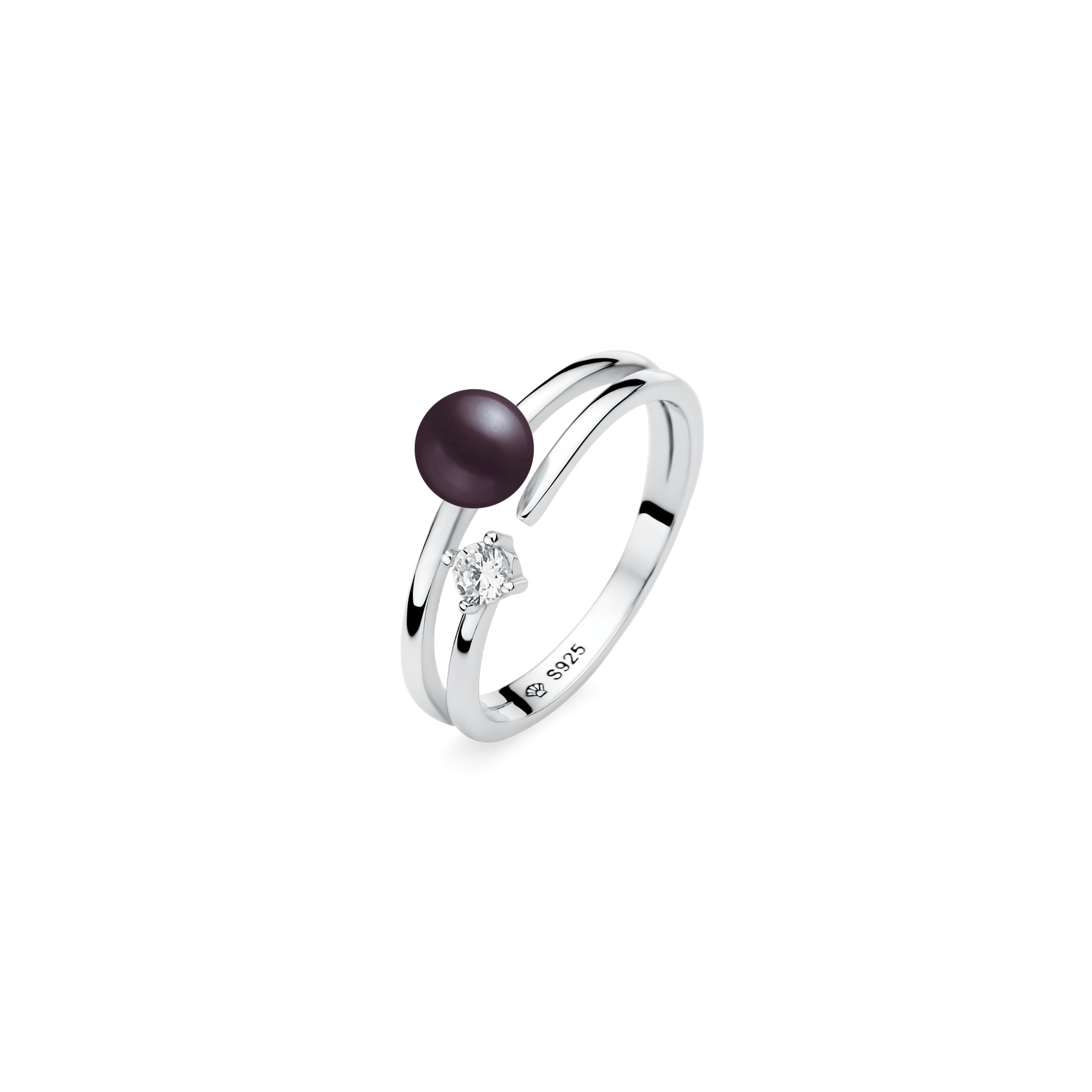 Anillo con perla de agua dulce y cristal de circonita en plata de ley 925 rodiada – Gaura Pearls - Imagen 2