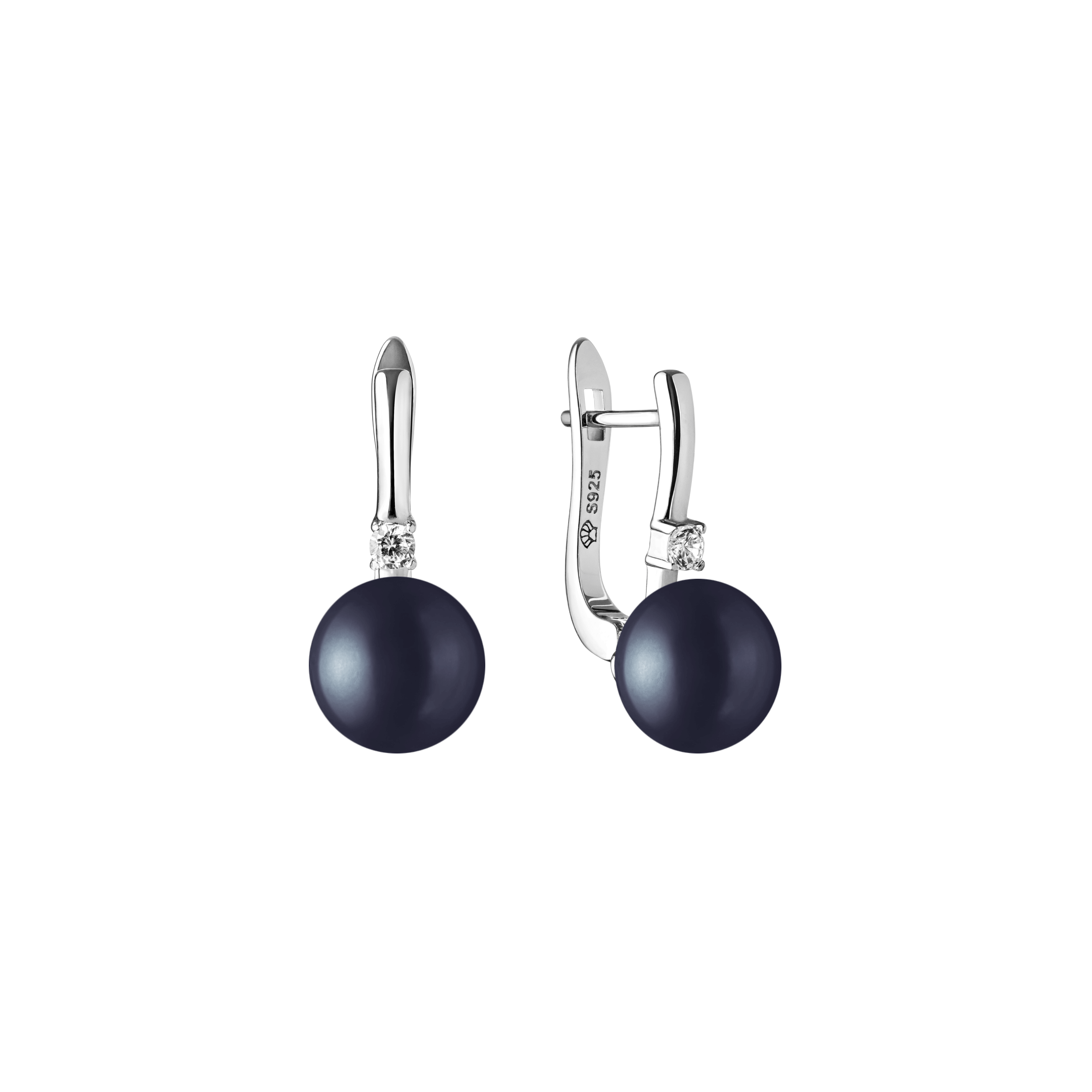 Pendientes de perlas de agua dulce con cristales de circonita en plata de ley 925 con baño de rodio – Gaura Pearls - Imagen 2