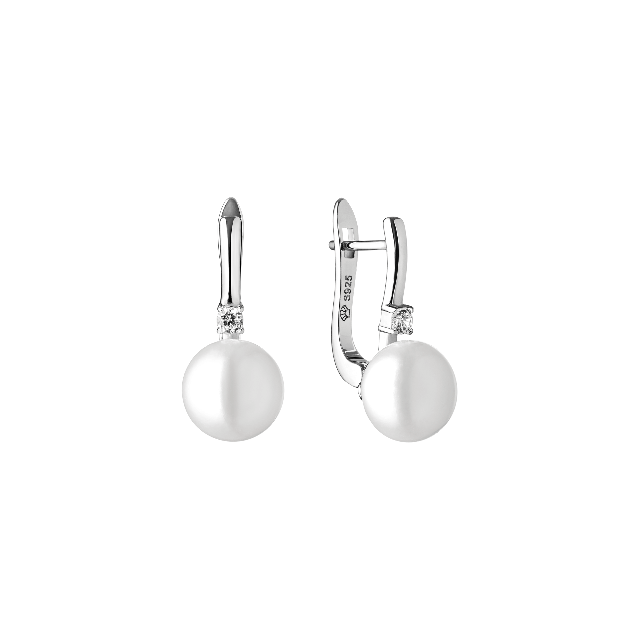 Pendientes de perlas de agua dulce con cristales de circonita en plata de ley 925 con baño de rodio – Gaura Pearls