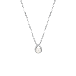 Collar de plata de ley 925 rodiada con perla de agua dulce y circonitas – Gaura Pearls