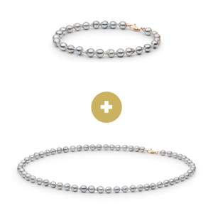 Conjunto de collar y pulsera con perlas “Akoya” de agua salada en oro rosa de 14K – Gaura Luxury