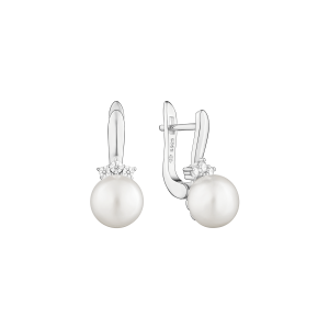 Pendientes de plata de ley 925 rodiada con perla de agua dulce y circonitas – Gaura Pearl