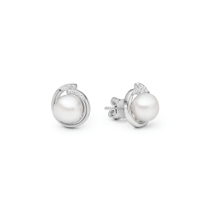 Pendientes de perlas de agua dulce con cristales de circonita en plata de ley 925 con baño de rodio – Gaura Pearls