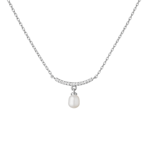 Collar de plata de ley 925 rodiada con perla de agua dulce y colgante con circonitas – Gaura Pearls