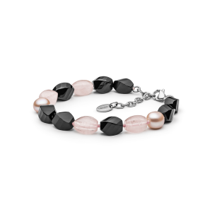 Pulsera de perlas de agua dulce, cuarzo rosa y ónix – Gaura Pearls