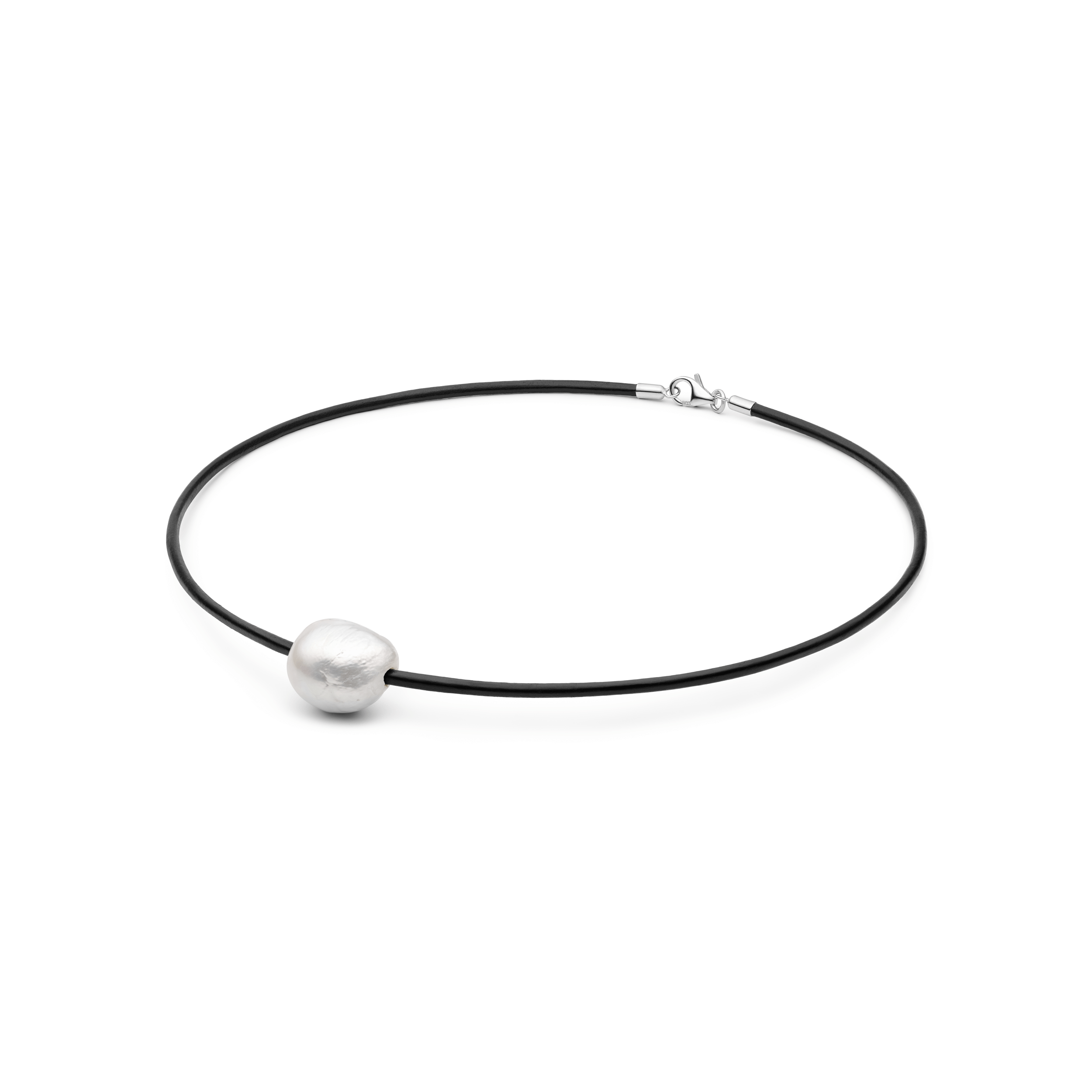 Collar de cuero auténtico con perla Kasumi de agua dulce y plata de ley 925 rodiada – Gaura Pearls