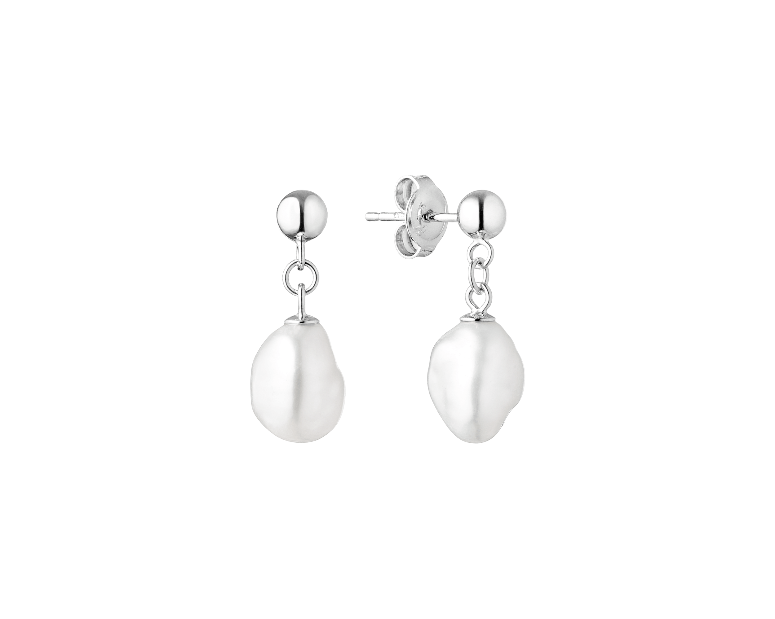 Pendientes de perlas Keshi de agua dulce en plata de ley 925 con baño de rodio – Gaura Pearls