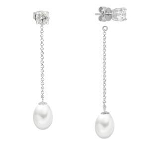 Pendientes de perlas de agua dulce con cristales de circonita en plata de ley 925 con baño de rodio – Gaura Pearls