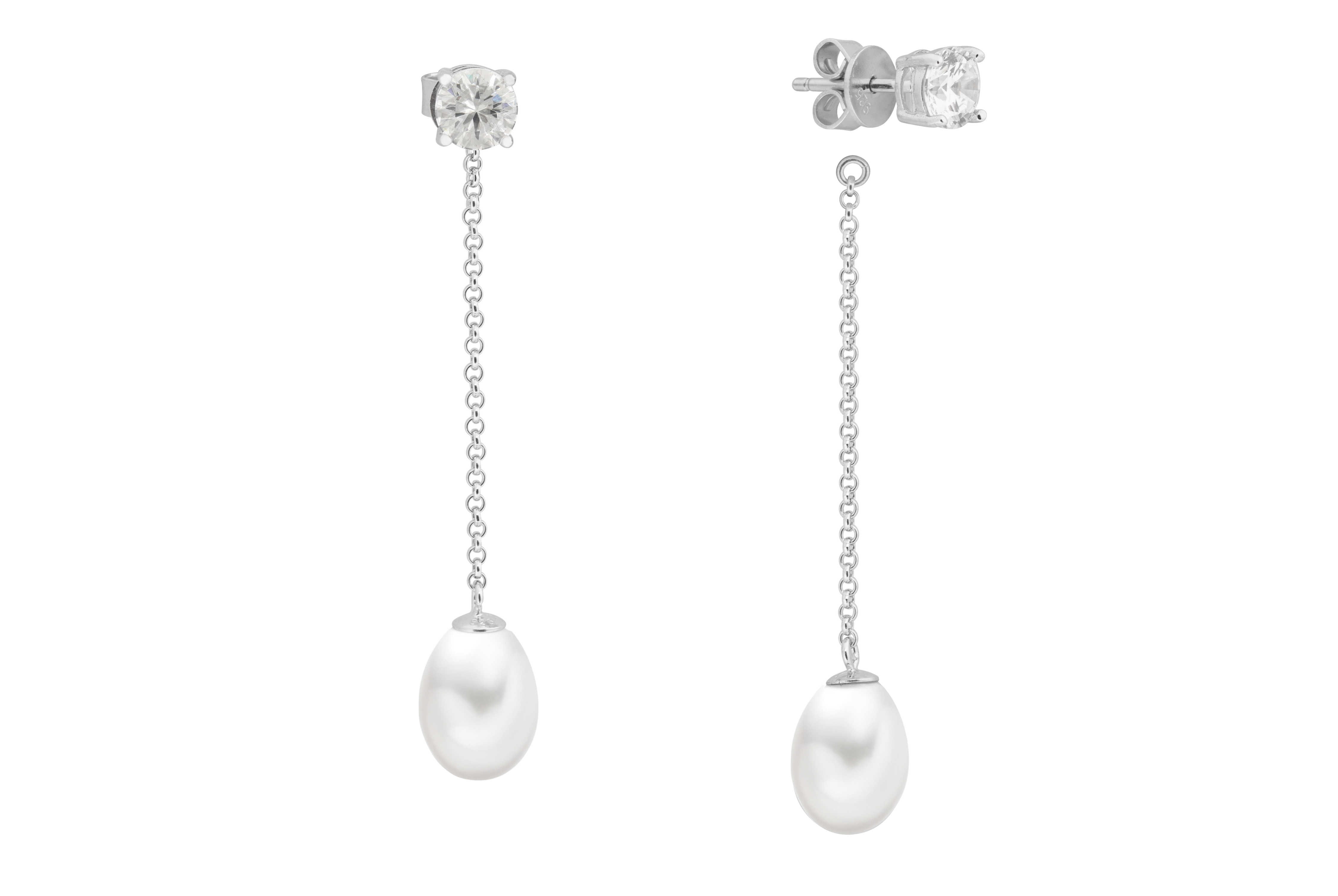 Pendientes de perlas de agua dulce con cristales de circonita en plata de ley 925 con baño de rodio – Gaura Pearls
