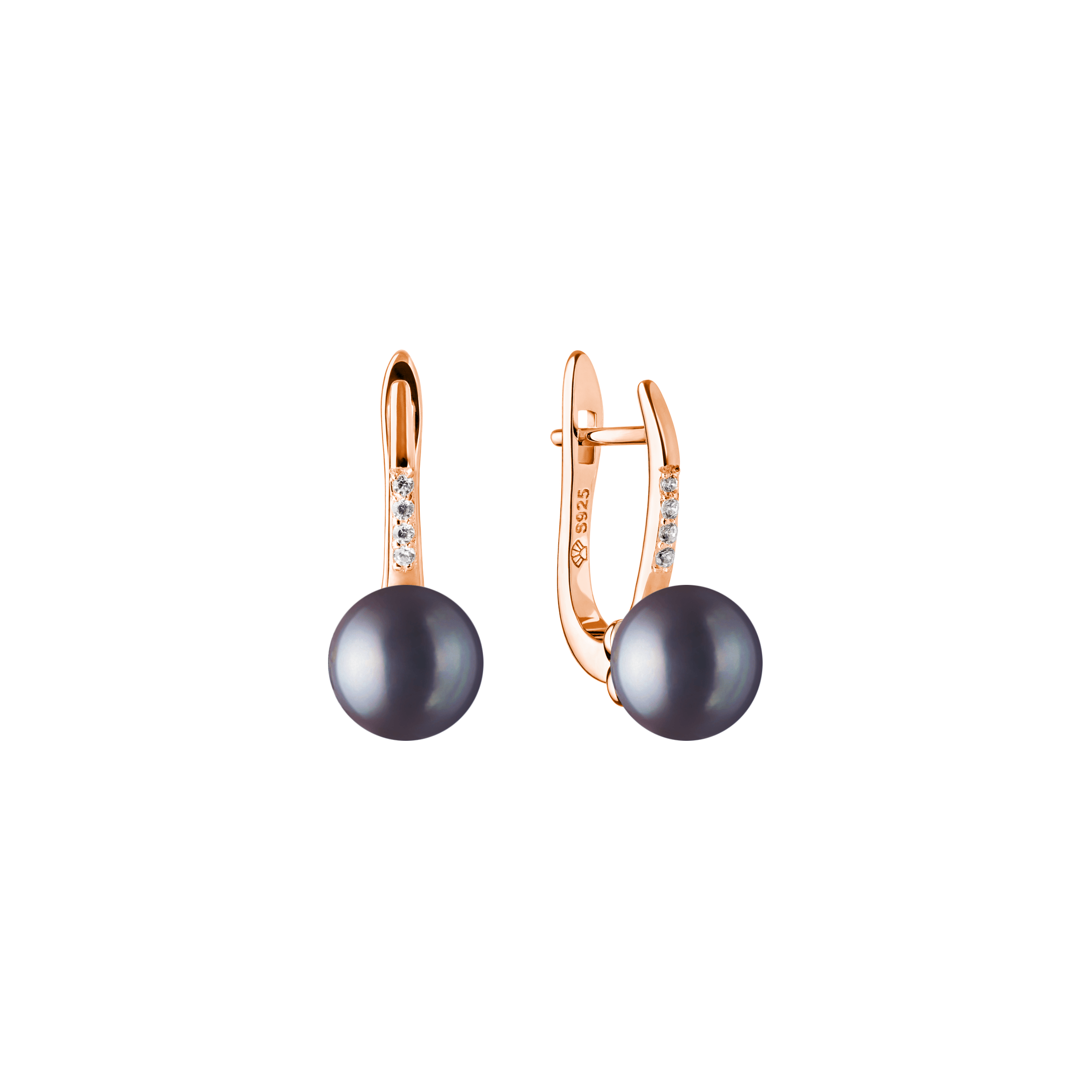 Pendientes de plata de ley 925 con baño de oro rosa de 14K, perla de agua dulce y cristal de circonita – Gaura Pearls