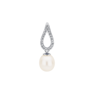 Colgante de plata de ley 925 rodiada con perla de agua dulce y cristales de circonita – Gaura Pearls
