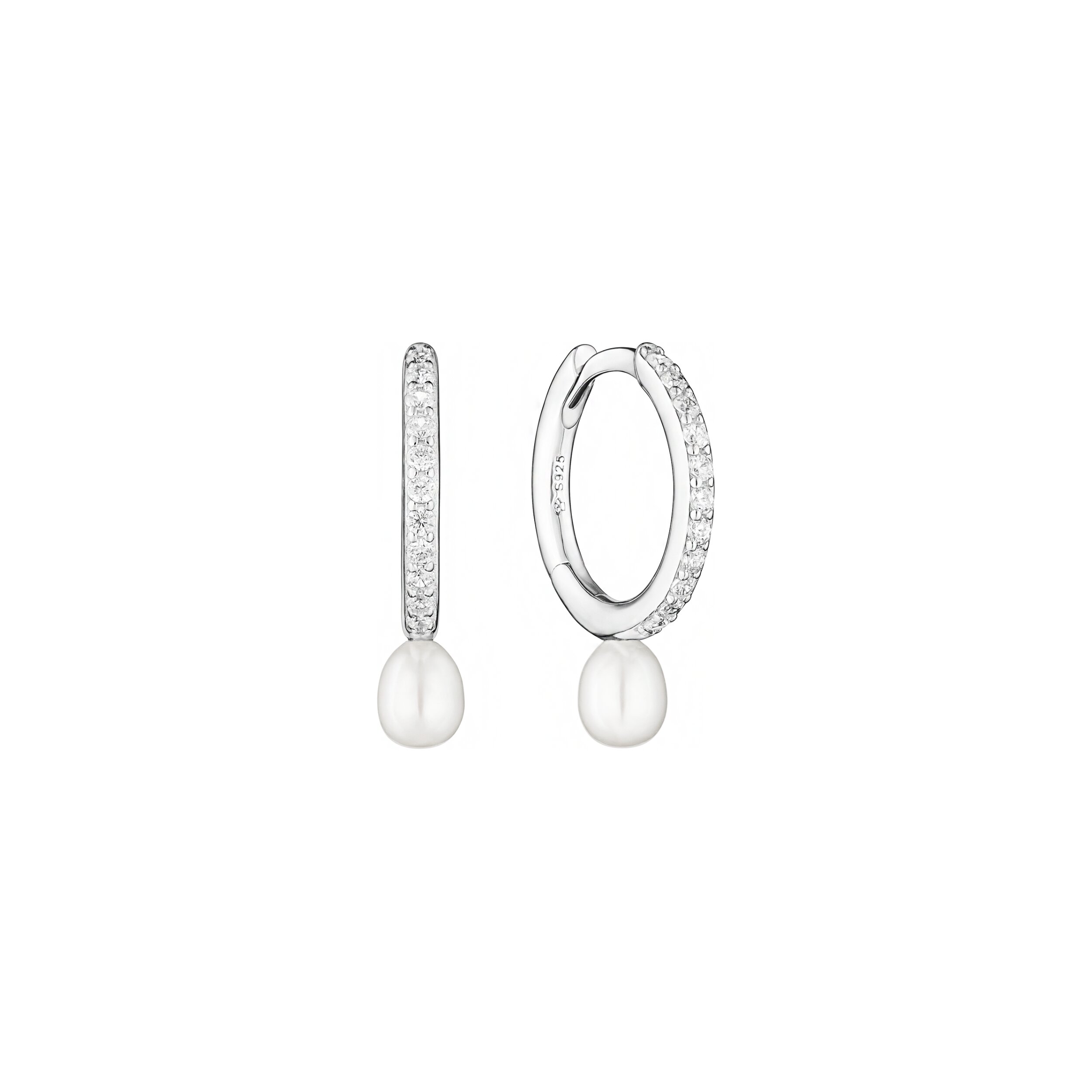 Pendientes de perlas de agua dulce con cristales de circonita en plata de ley 925 con baño de rodio – Gaura Pearls