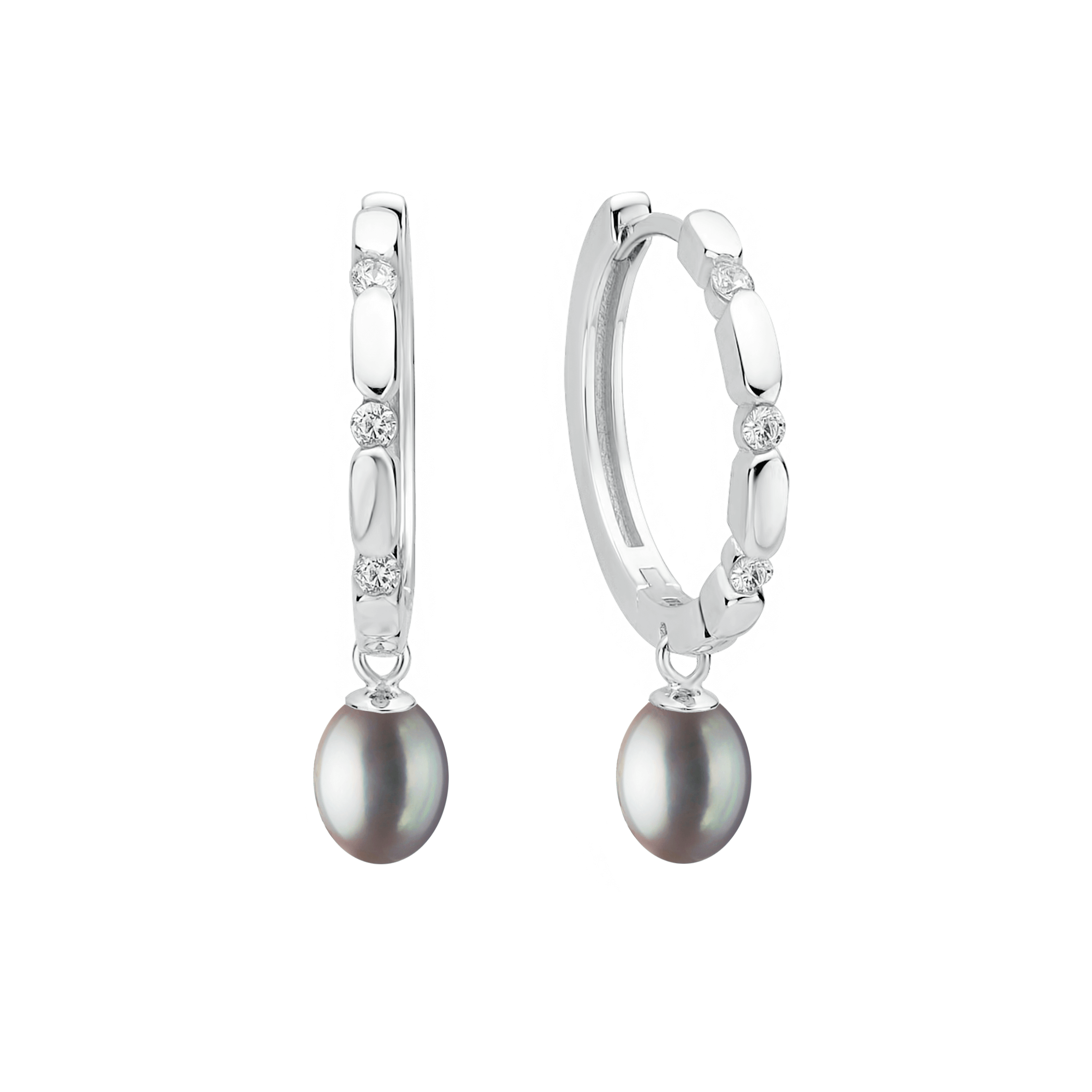 Pendientes de plata de ley 925 con baño de rodio, perla de agua dulce y cristales de circonita - Gaura Pearls - Imagen 2