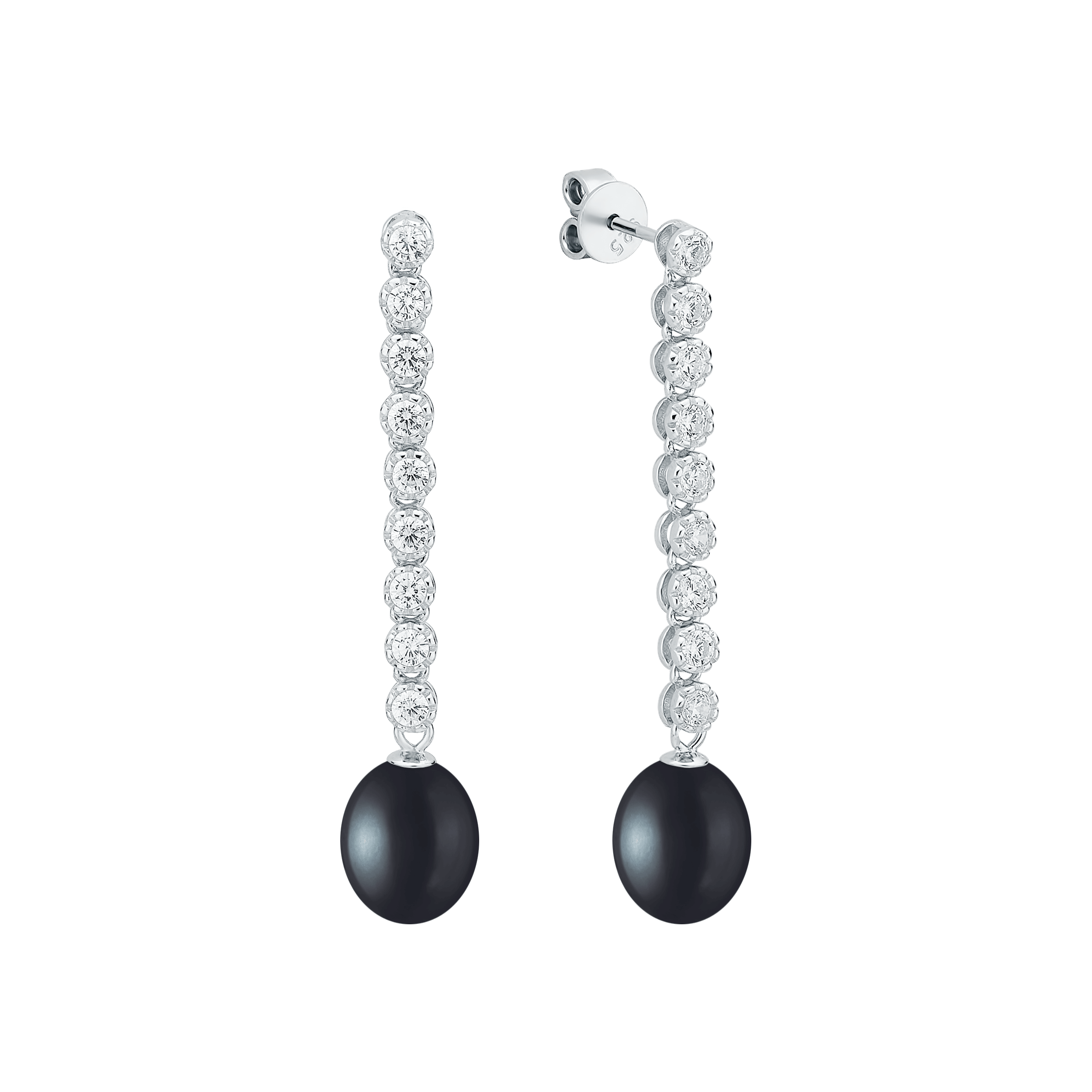 Pendientes de plata de ley 925 con baño de rodio, perla de agua dulce y cristales de circonita - Gaura Pearls - Imagen 2