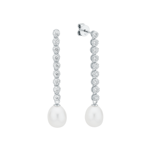 Pendientes de plata de ley 925 con baño de rodio, perla de agua dulce y cristales de circonita - Gaura Pearls