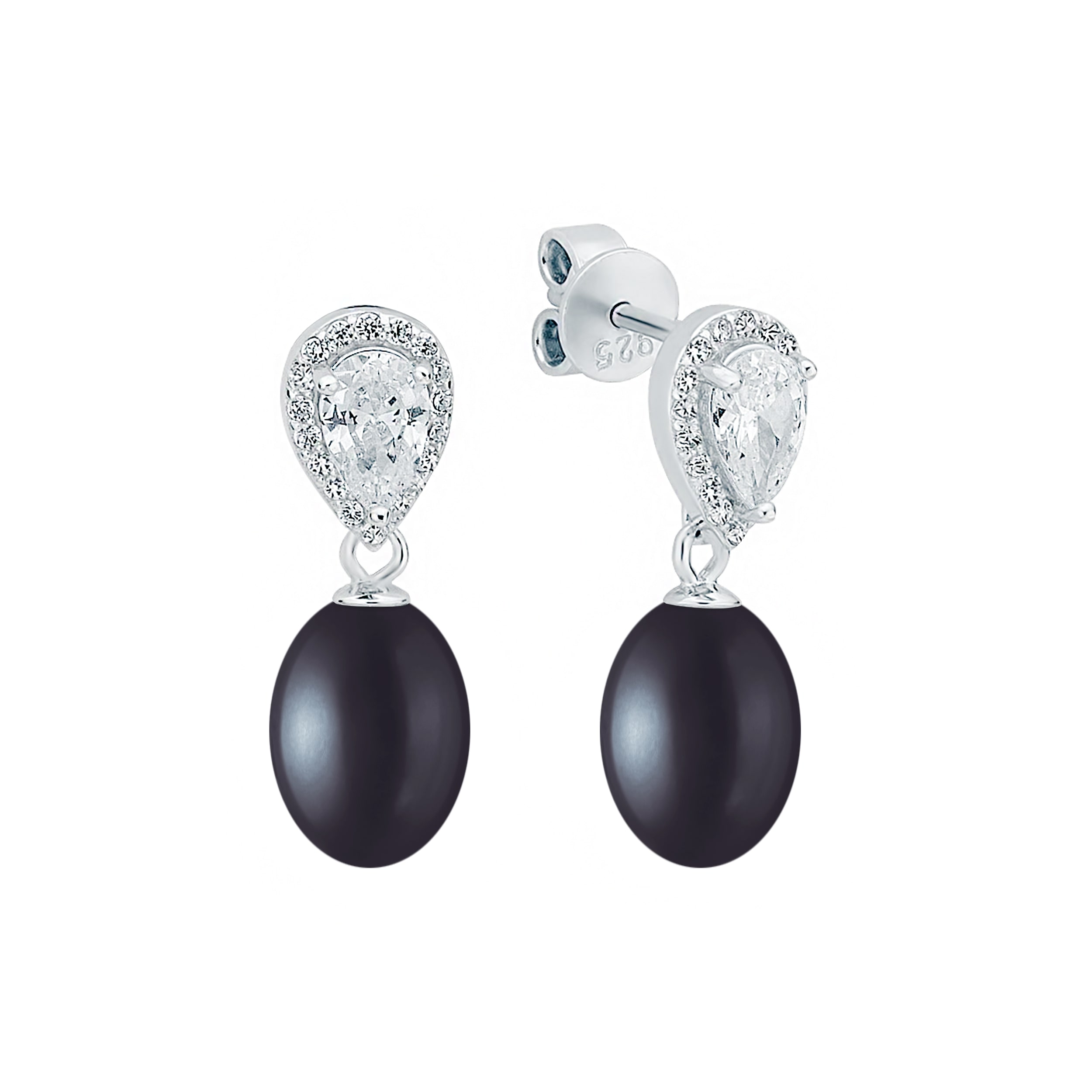 Pendientes de plata de ley 925 con baño de rodio, perla de agua dulce y cristales de circonita - Gaura Pearls - Imagen 3