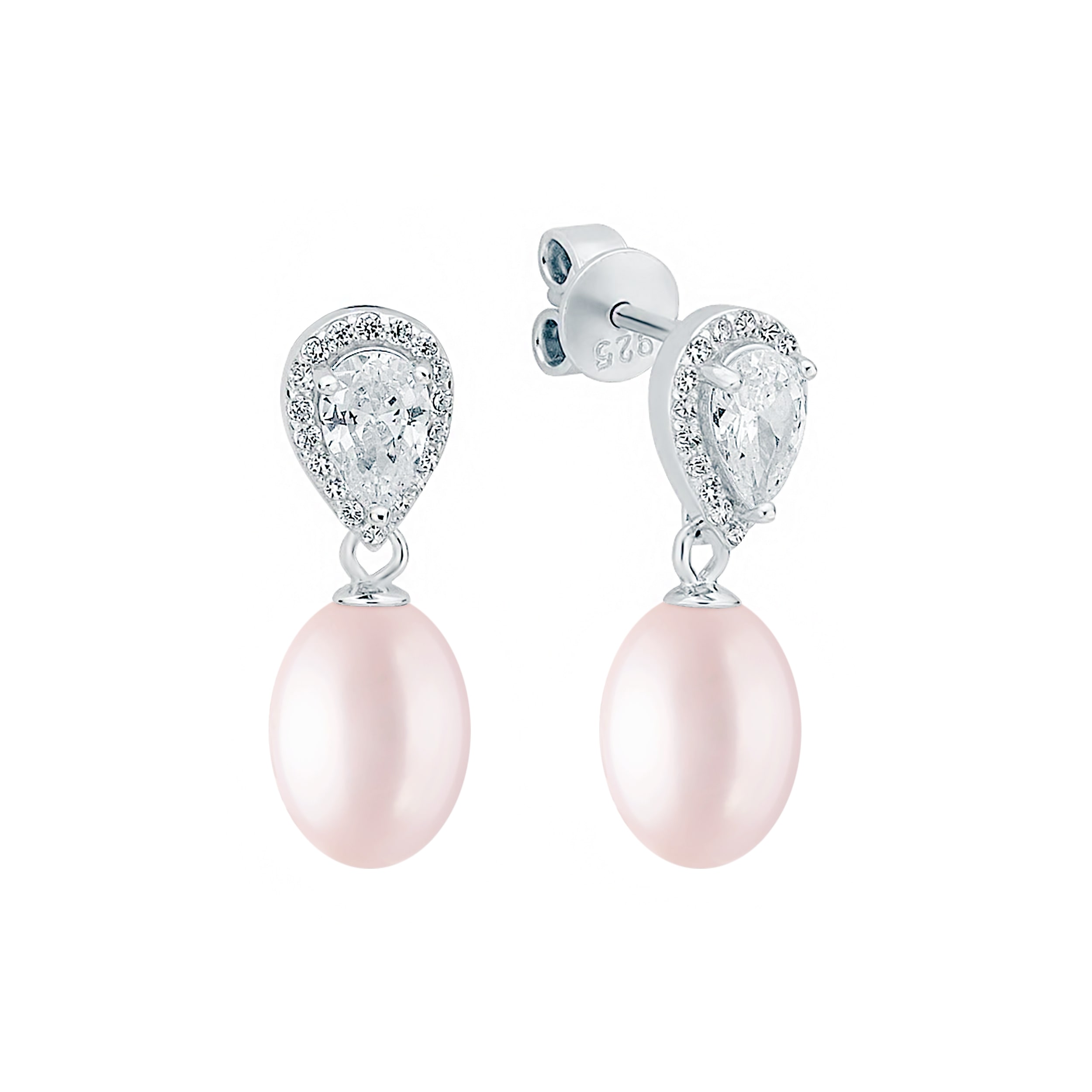 Pendientes de plata de ley 925 con baño de rodio, perla de agua dulce y cristales de circonita - Gaura Pearls - Imagen 2