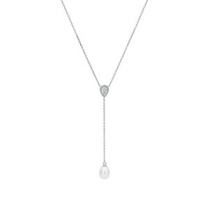 Collar de plata de ley 925 rodiada con perla de agua dulce y circonita – Gaura Pearls