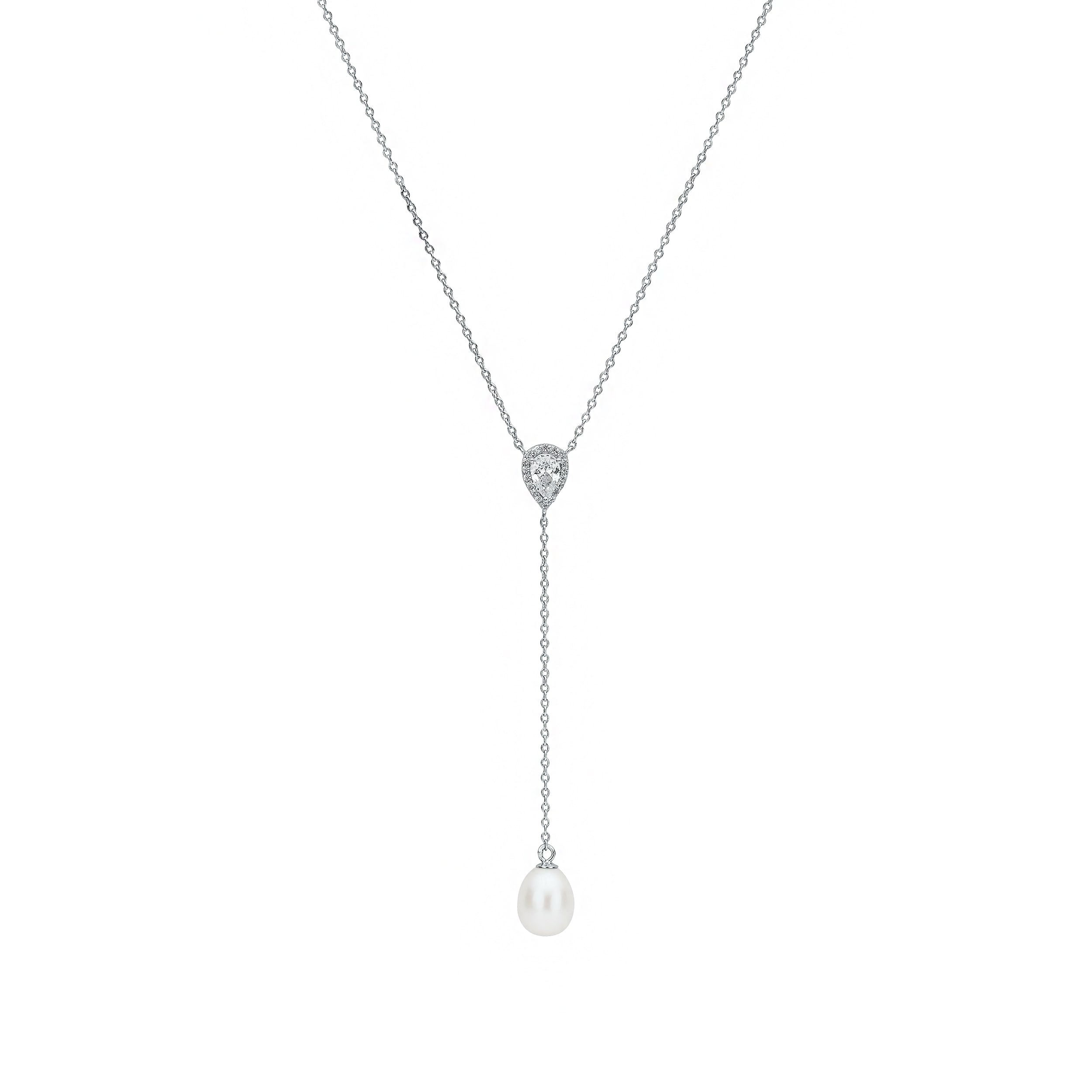 Collar de plata de ley 925 rodiada con perla de agua dulce y circonita – Gaura Pearls