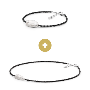 Conjunto de pulsera y collar de espinela con perla Biwa de agua dulce en plata de ley 925 con baño de rodio – Gaura Pearls