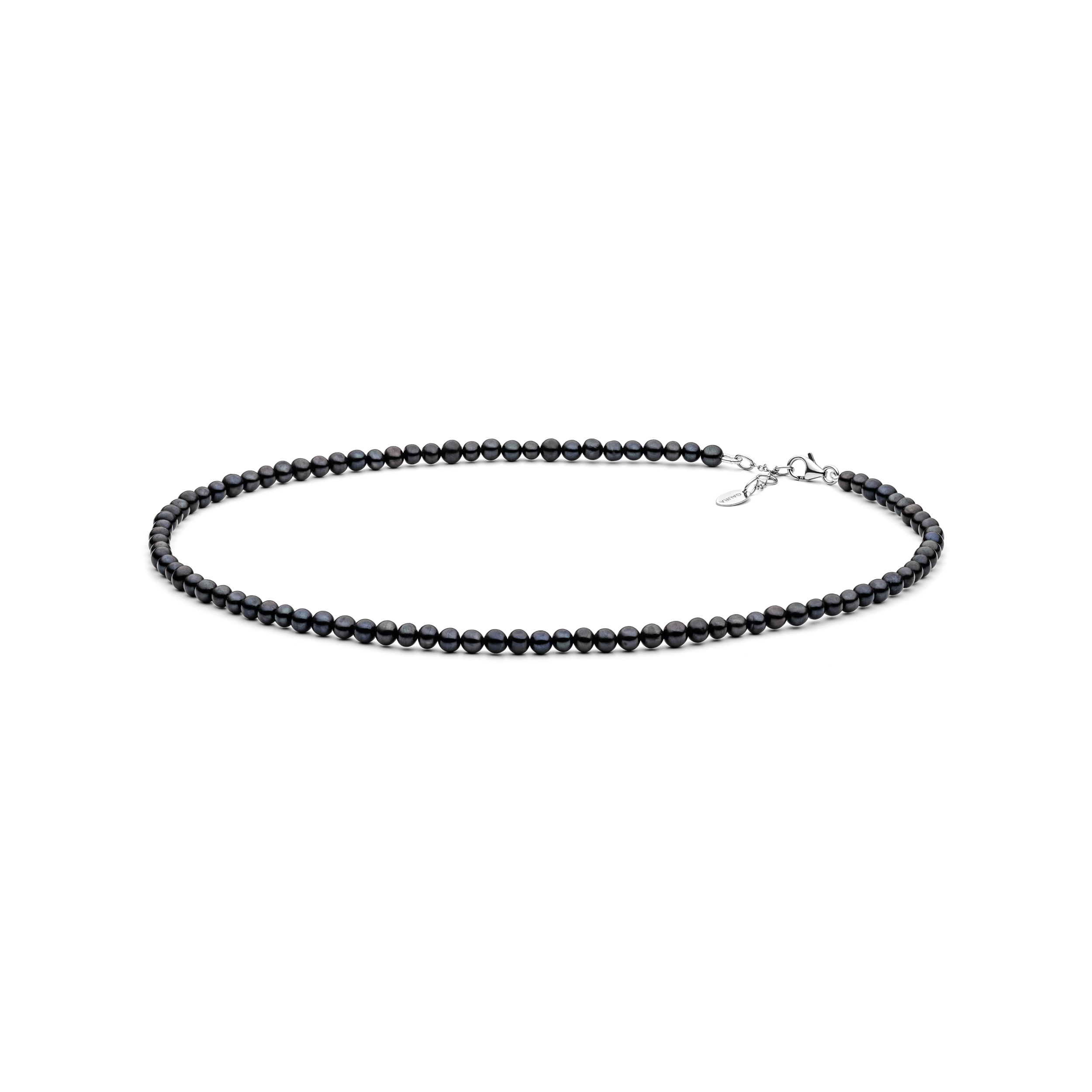 Collar de perlas de agua dulce azul oscuro con plata de ley 925 rodiada – Gaura Pearls