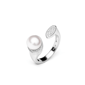 Anillo con perla de agua dulce y cristales de circonita en plata de ley 925 rodiada – Gaura Pearls