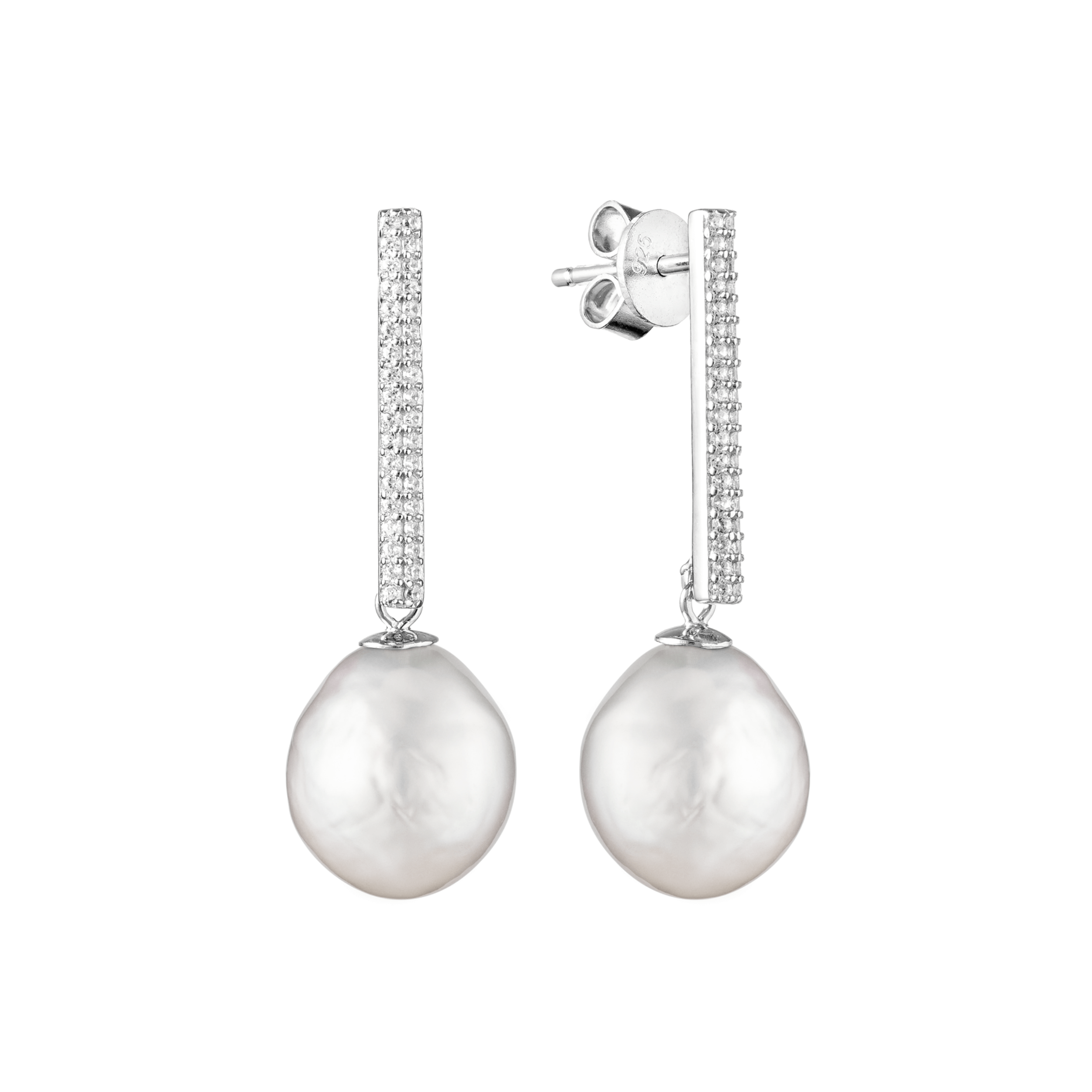 Pendientes de plata de ley 925 con baño de rodio, perla Kasumi de agua dulce y circonitas - Gaura Pearls