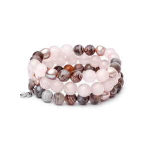 Pulsera 3 en 1 de perlas barrocas de agua dulce, ágata y cuarzo rosa – Gaura Pearls