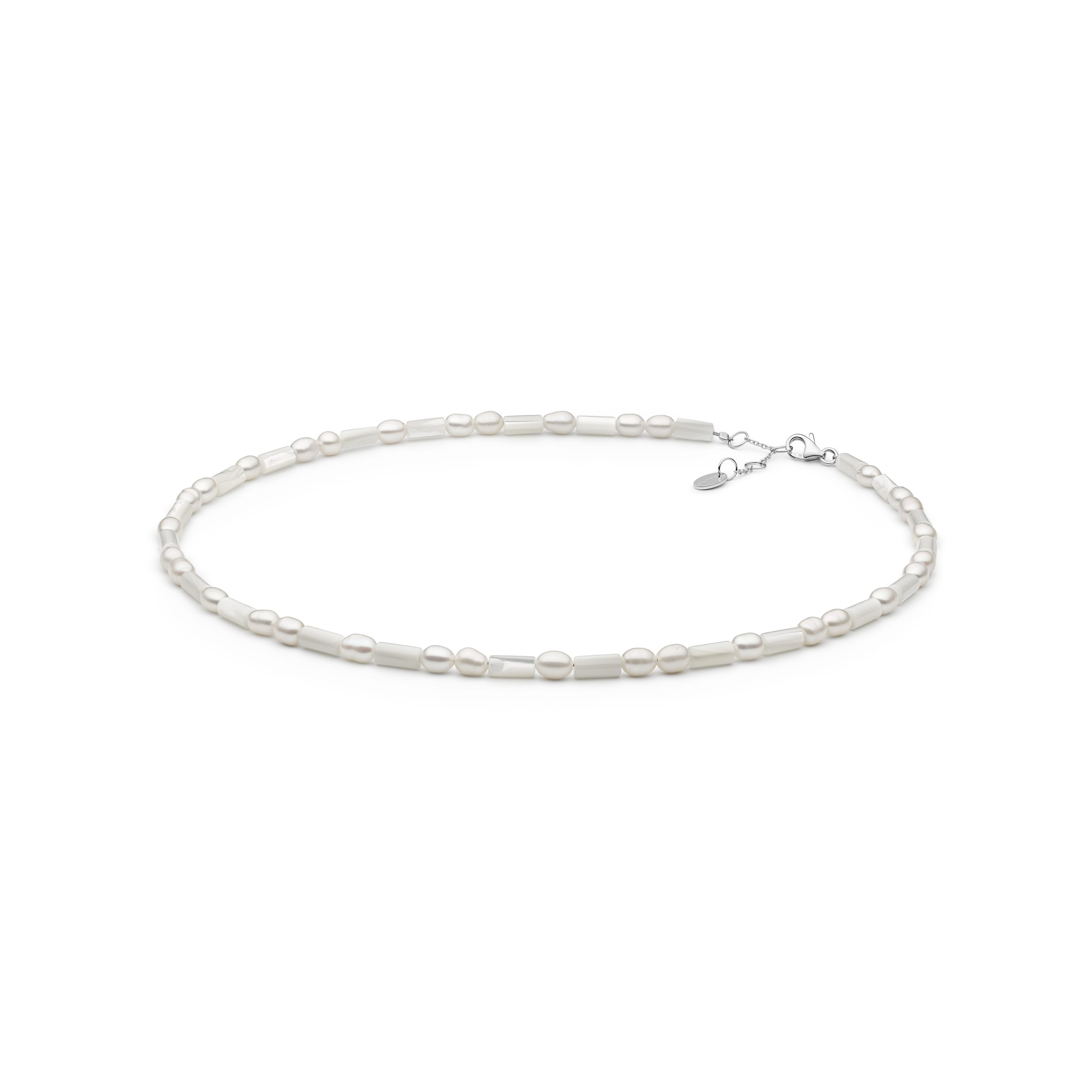 Collar de perlas de agua dulce y nácar con plata de ley 925 rodiada – Gaura Pearls