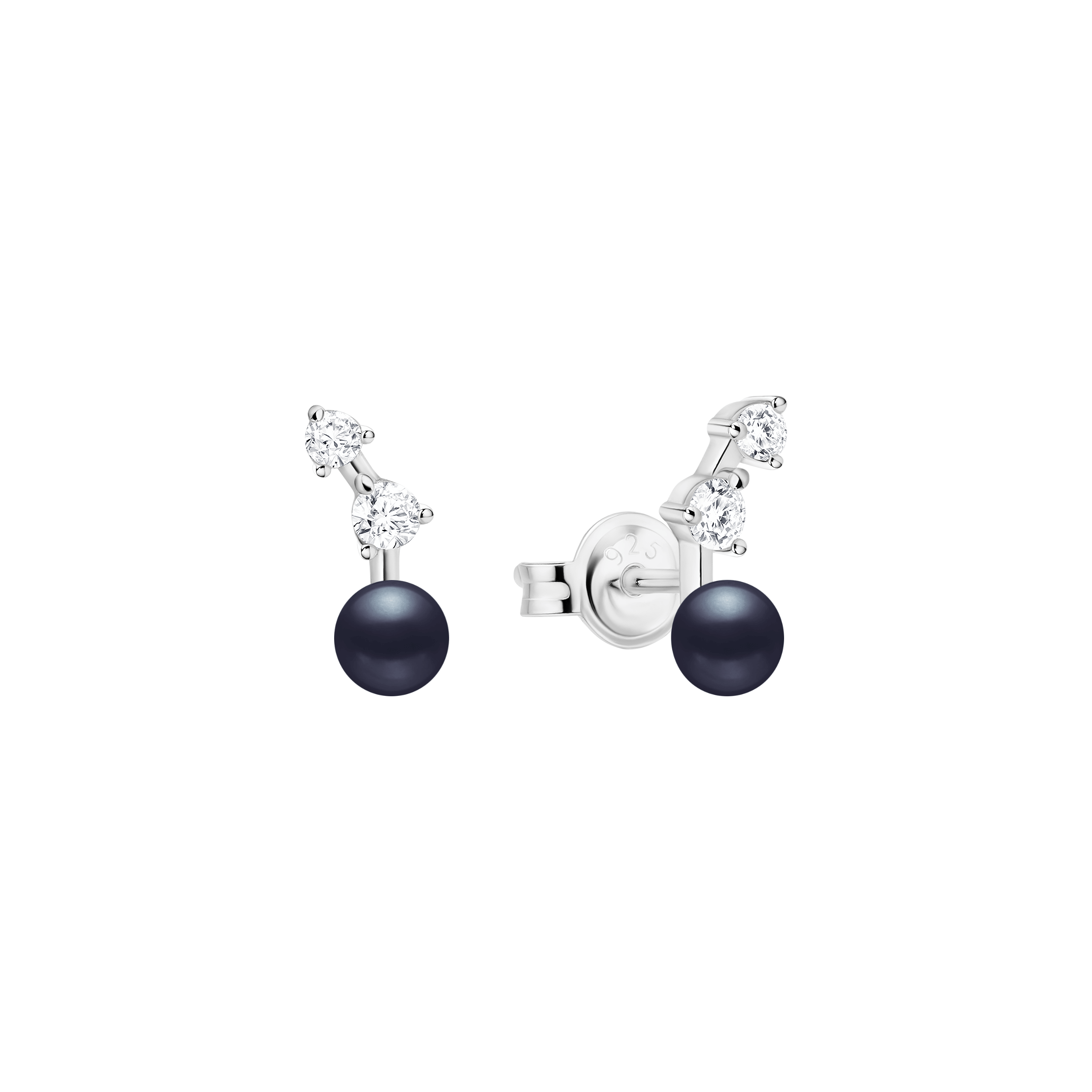 Pendientes de plata de ley 925 con baño de rodio, perla de agua dulce y cristales de circonita - Gaura Pearls - Imagen 2