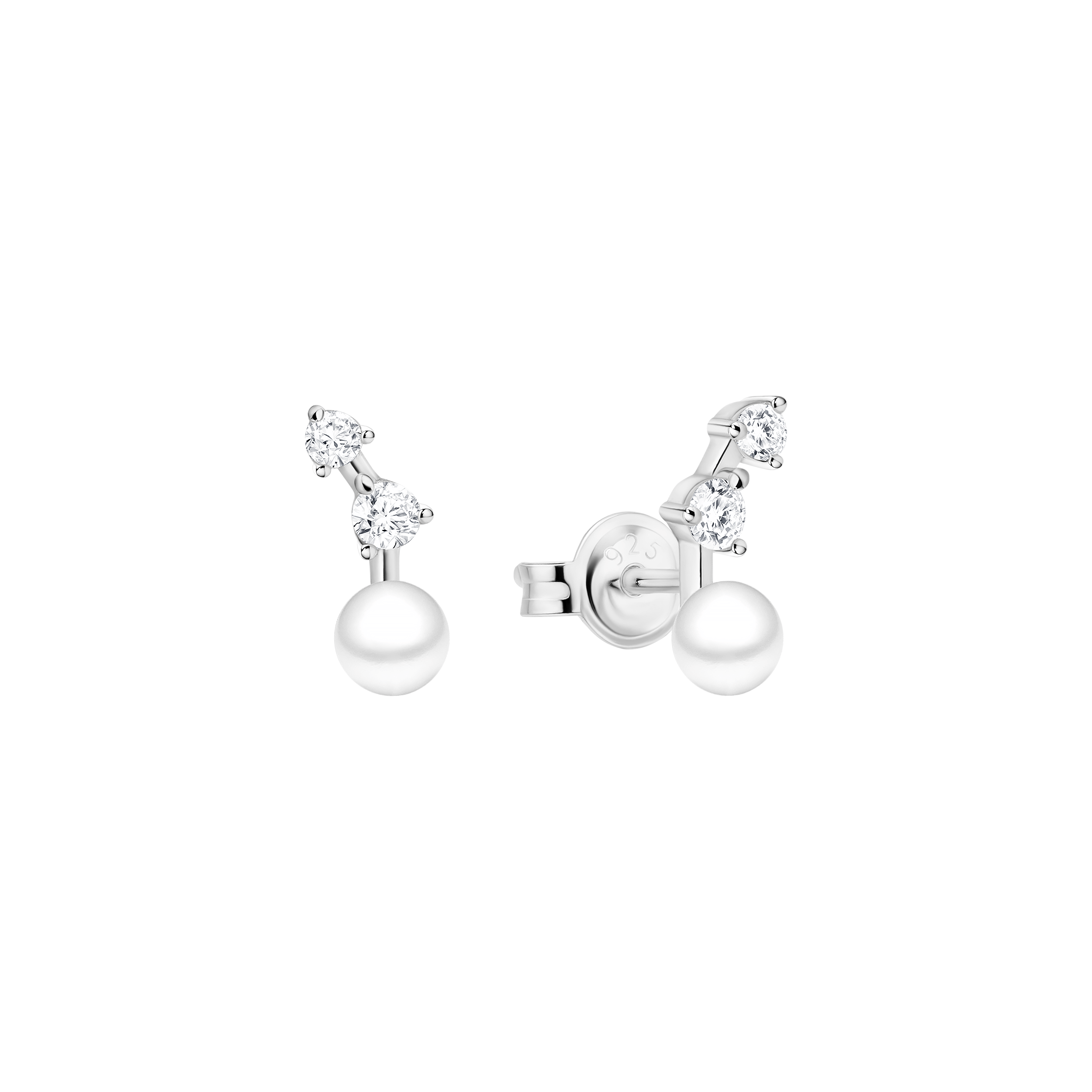 Pendientes de plata de ley 925 con baño de rodio, perla de agua dulce y cristales de circonita - Gaura Pearls