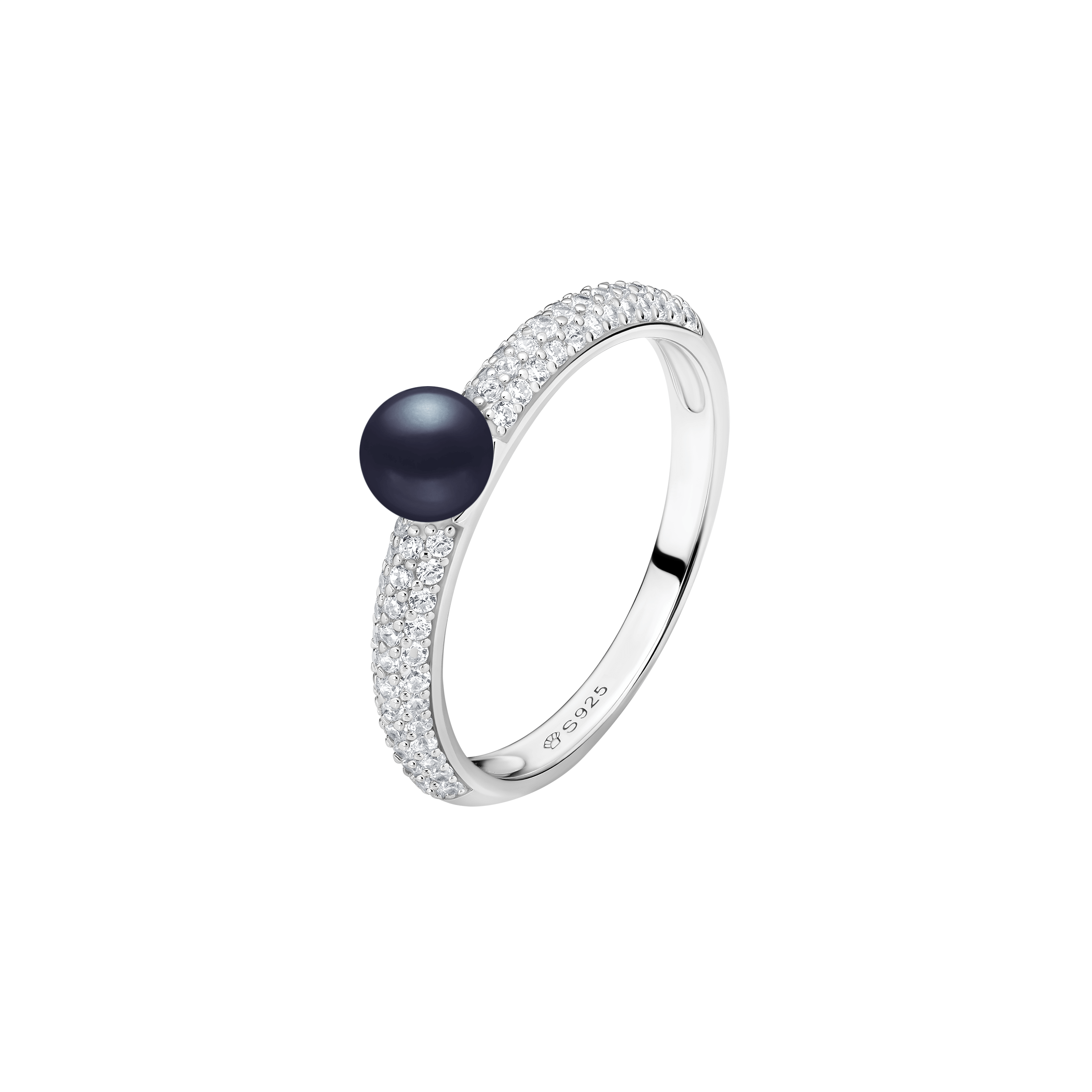Anillo con perla de agua dulce y cristales de circonita en plata de ley 925 rodiada – Gaura Pearls - Imagen 2