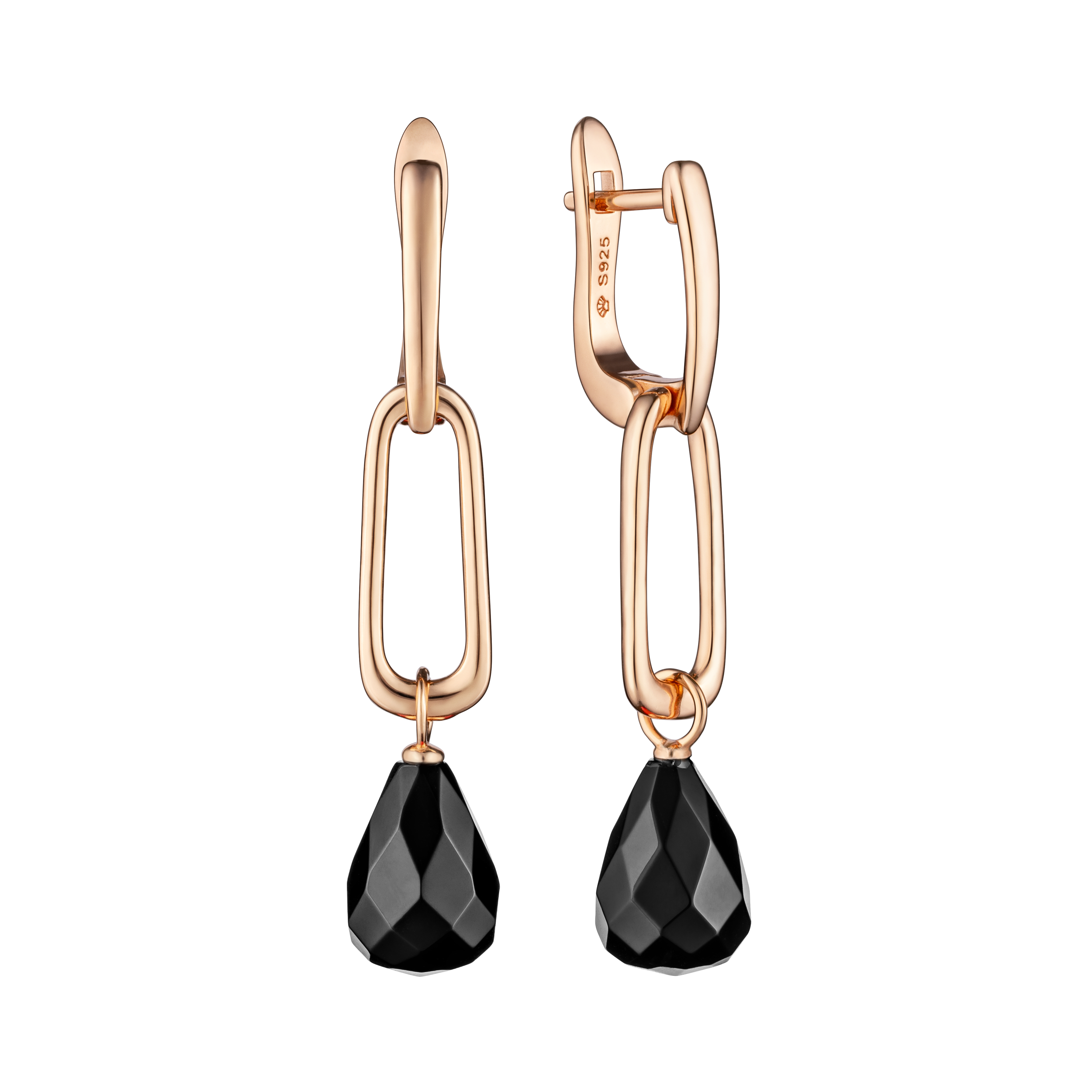 Pendientes de ónix en plata de ley 925 con baño de oro rosa de 14 quilates - Gaura Pearls
