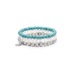 Pulsera 3 en 1 de perlas barrocas de agua dulce, nácar y howlita - Gaura Pearls
