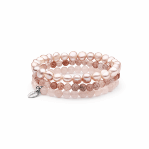 Pulsera 3 en 1 de perlas de agua dulce, cuarzo rosa y cuarzo fresa - Gaura Pearls