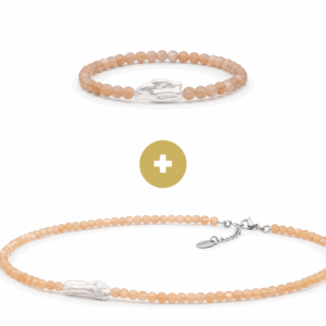 Conjunto de collar y pulsera de piedra luna y perla Biwa de agua dulce – Gaura Pearls