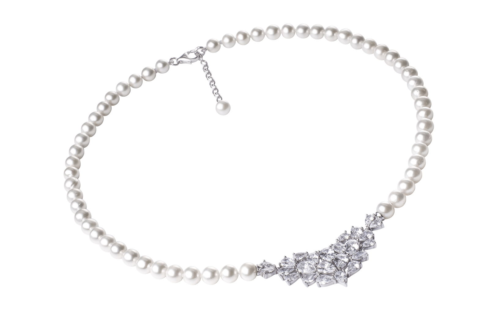 Collar de perlas de agua dulce con cristales de circonita en plata de ley 925 rodiada – Gaura Luxury