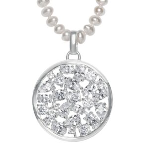 Collar de plata de ley 925 rodiada con perla de agua dulce y colgante con cristales de circonita – Gaura Luxury