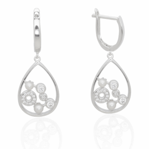 Pendientes de plata de ley 925 con baño de rodio, perla de agua dulce y cristal de circonita – Gaura Pearls