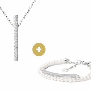 Conjunto de collar de plata de ley 925 con baño de rodio y colgante de circonita + pulsera de perlas de agua dulce — Gaura Pearls