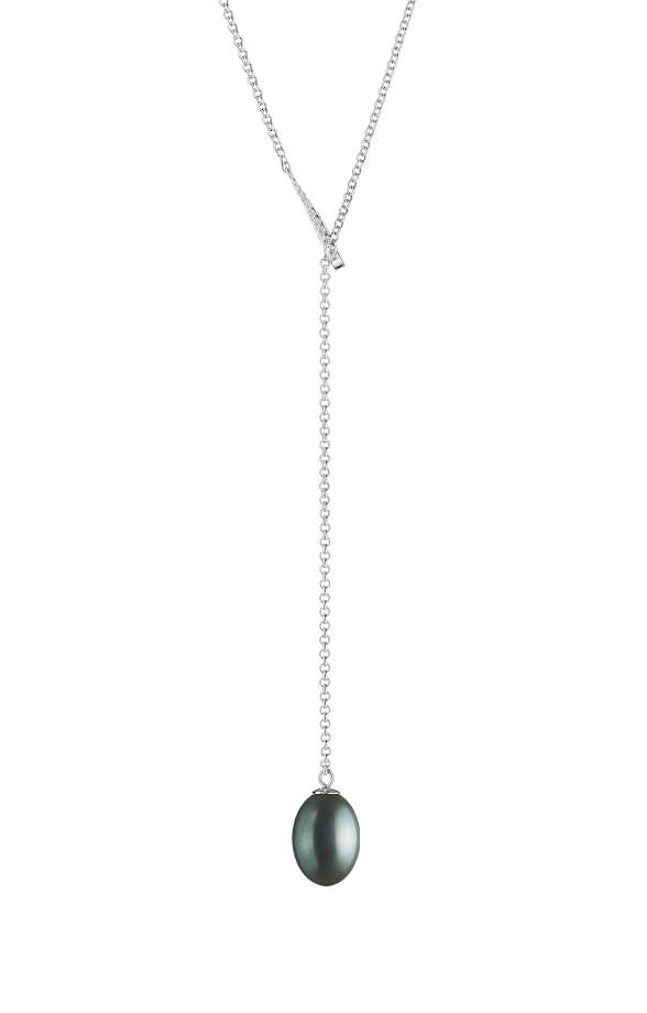Collar de plata de ley 925 con baño de rodio, perla de agua dulce y cristales de circonita - Gaura Pearls - Imagen 2