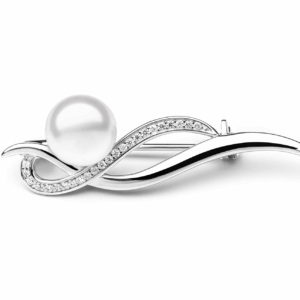 Broche de plata de ley 925 rodiada con perla de agua dulce y cristales de circonita – Gaura Pearls