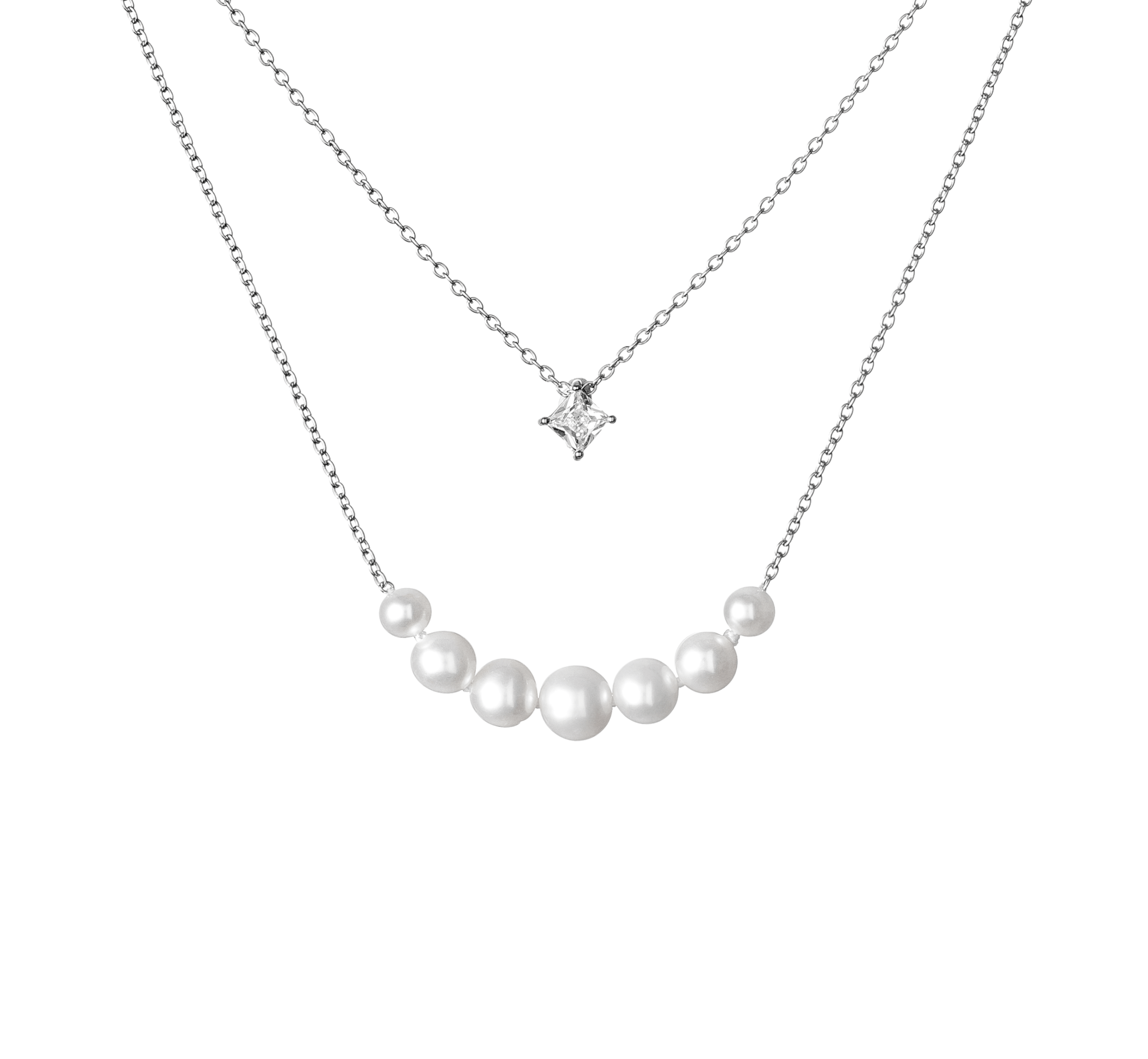 Collar de plata de ley 925 con baño de rodio, perla de agua dulce y cristal de circonita - Gaura Pearls