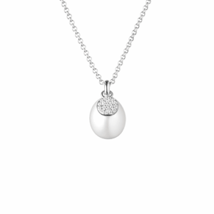 Collar de plata de ley 925 con baño de rodio, perla de agua dulce y cristales de circonita - Gaura Pearls