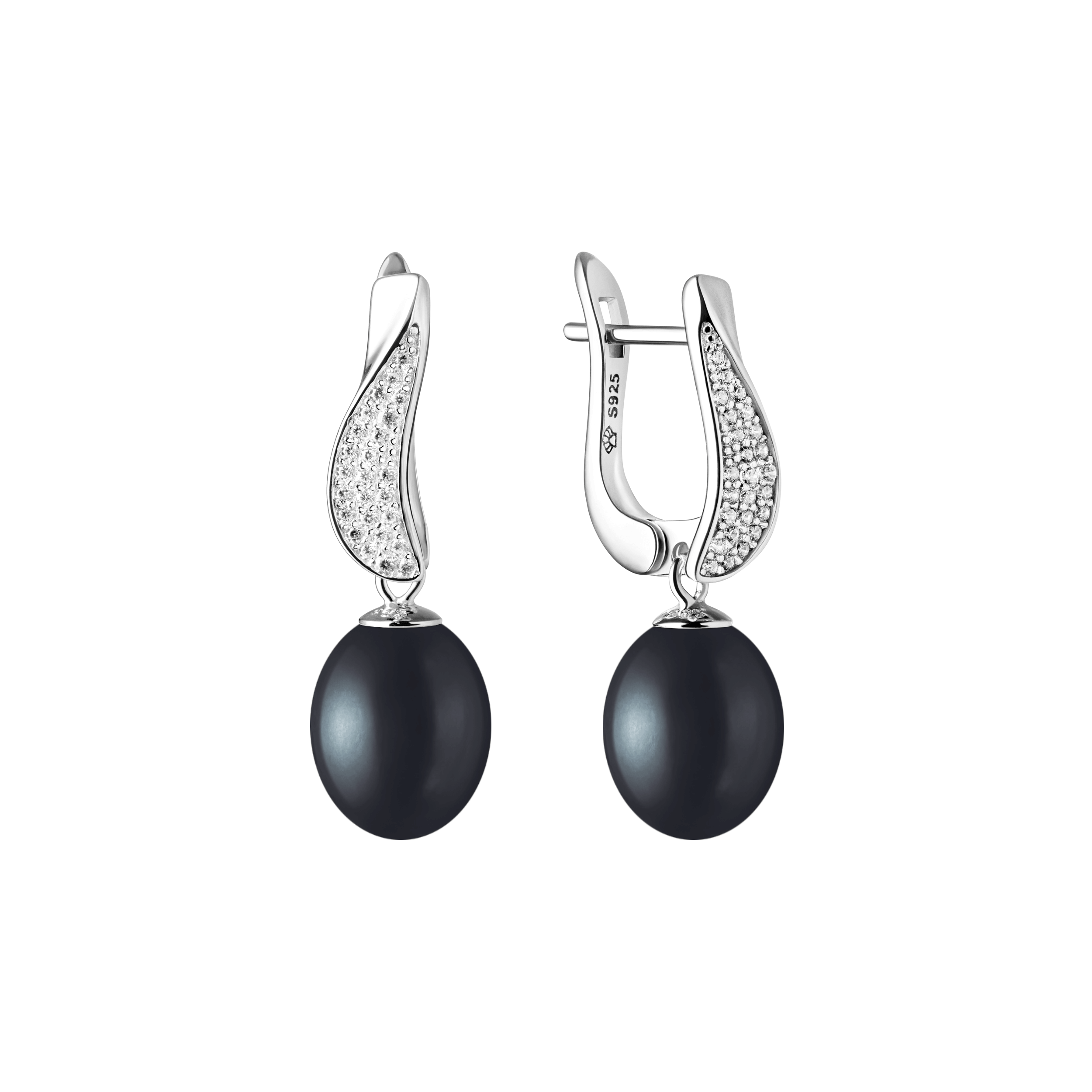 Pendientes de plata de ley 925 con baño de rodio, perla de agua dulce y cristal de circonita – Gaura Pearls - Imagen 2