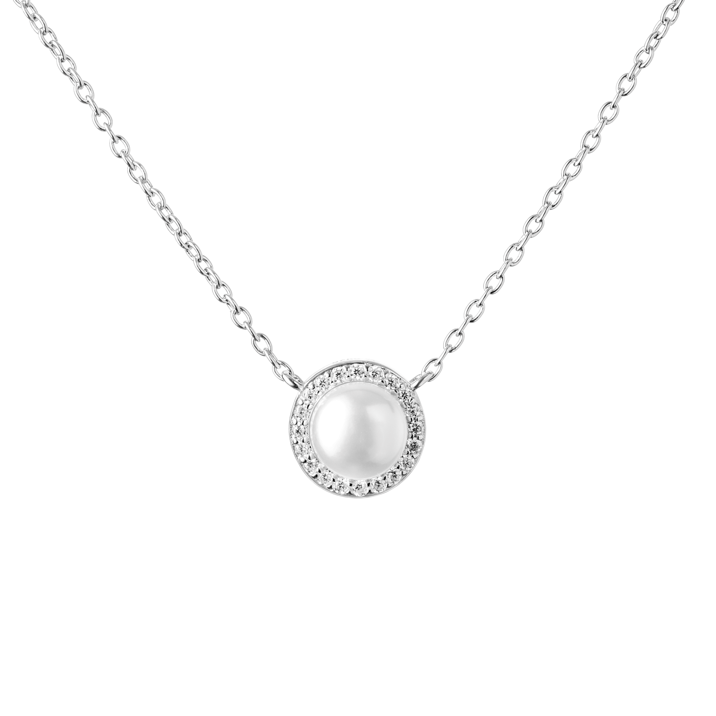 Collar de plata de ley 925 con baño de rodio, perla de agua dulce y circonita - Gaura Pearls