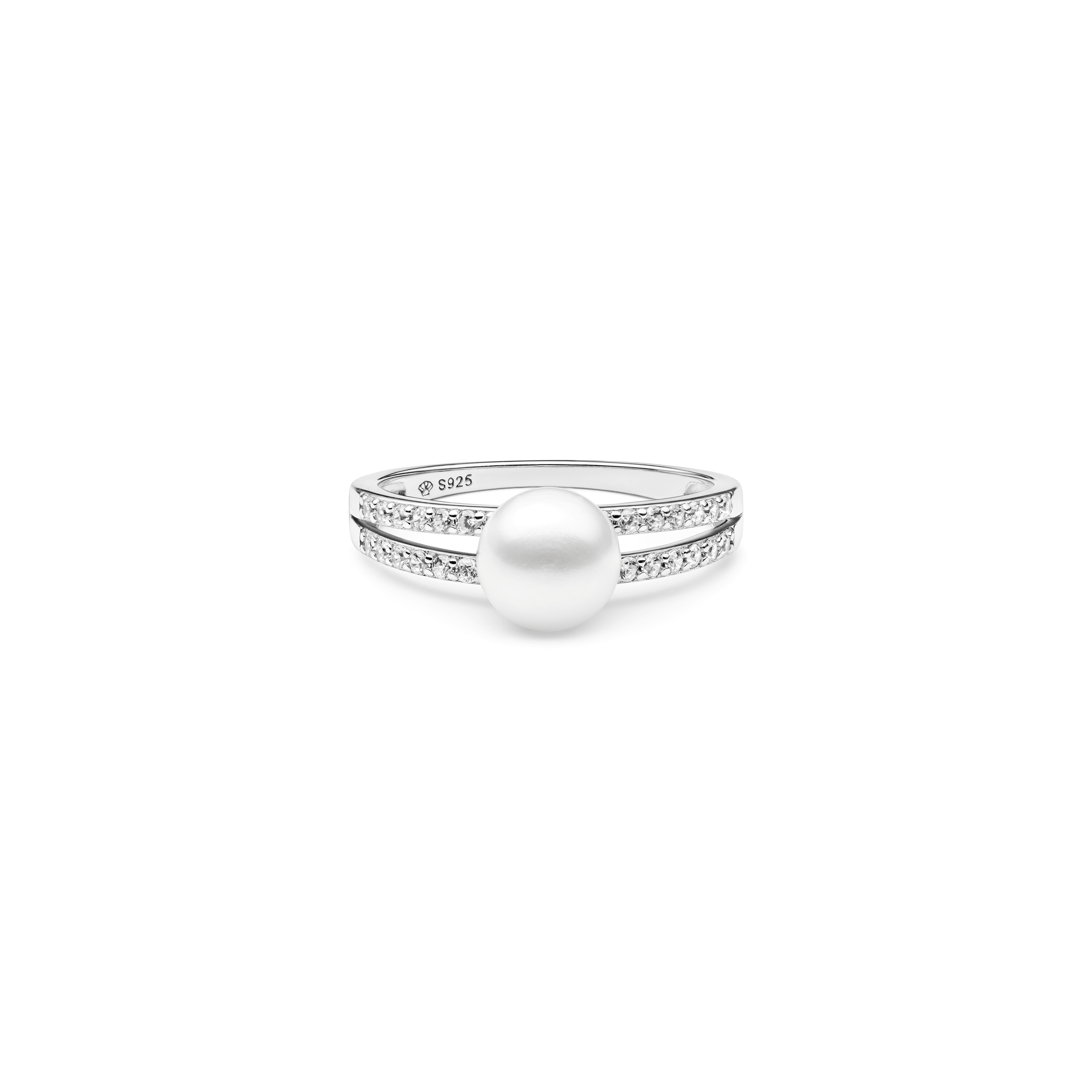 Anillo con perla de agua dulce y cristales de circonita en plata de ley 925 rodiada – Gaura Pearls